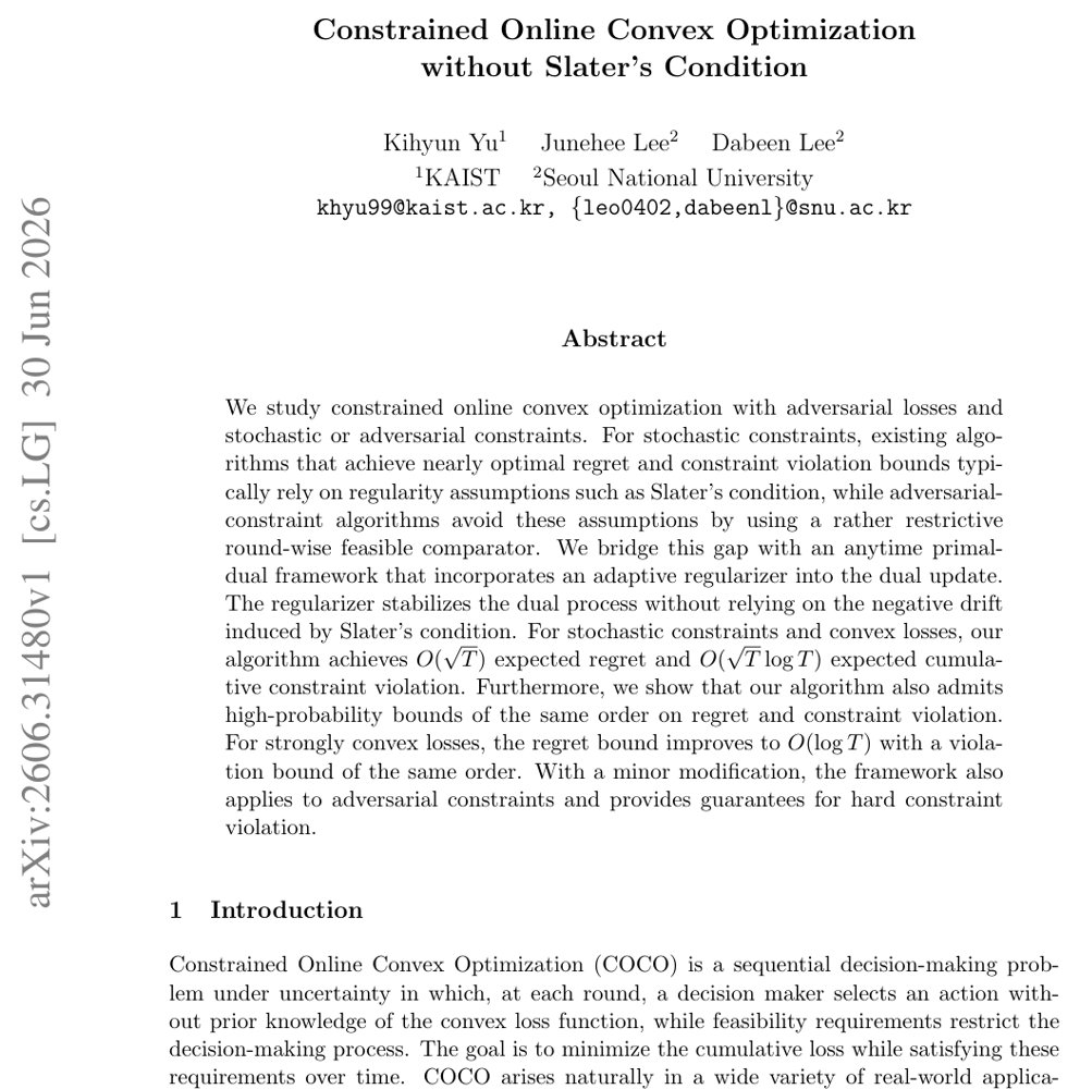 Constrained Online Convex Optimization without Slater's Condition Figure 1