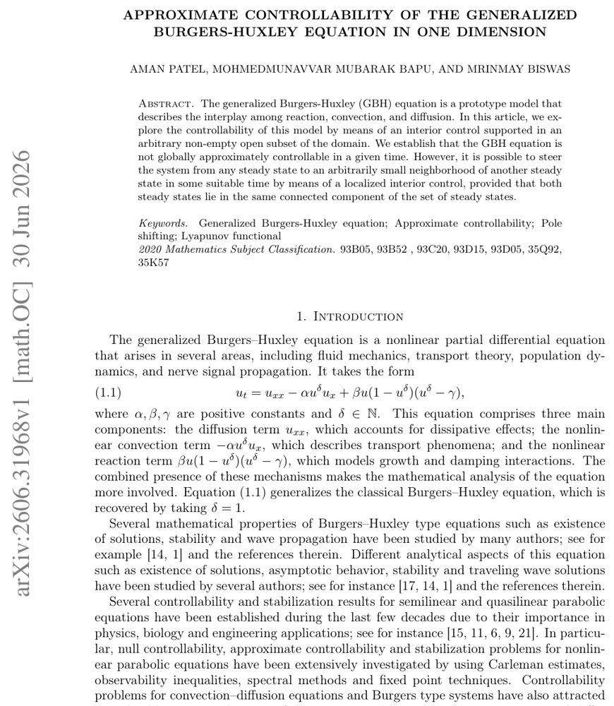 Approximate Controllability of the generalized Burgers-Huxley equation in one dimension Figure 1