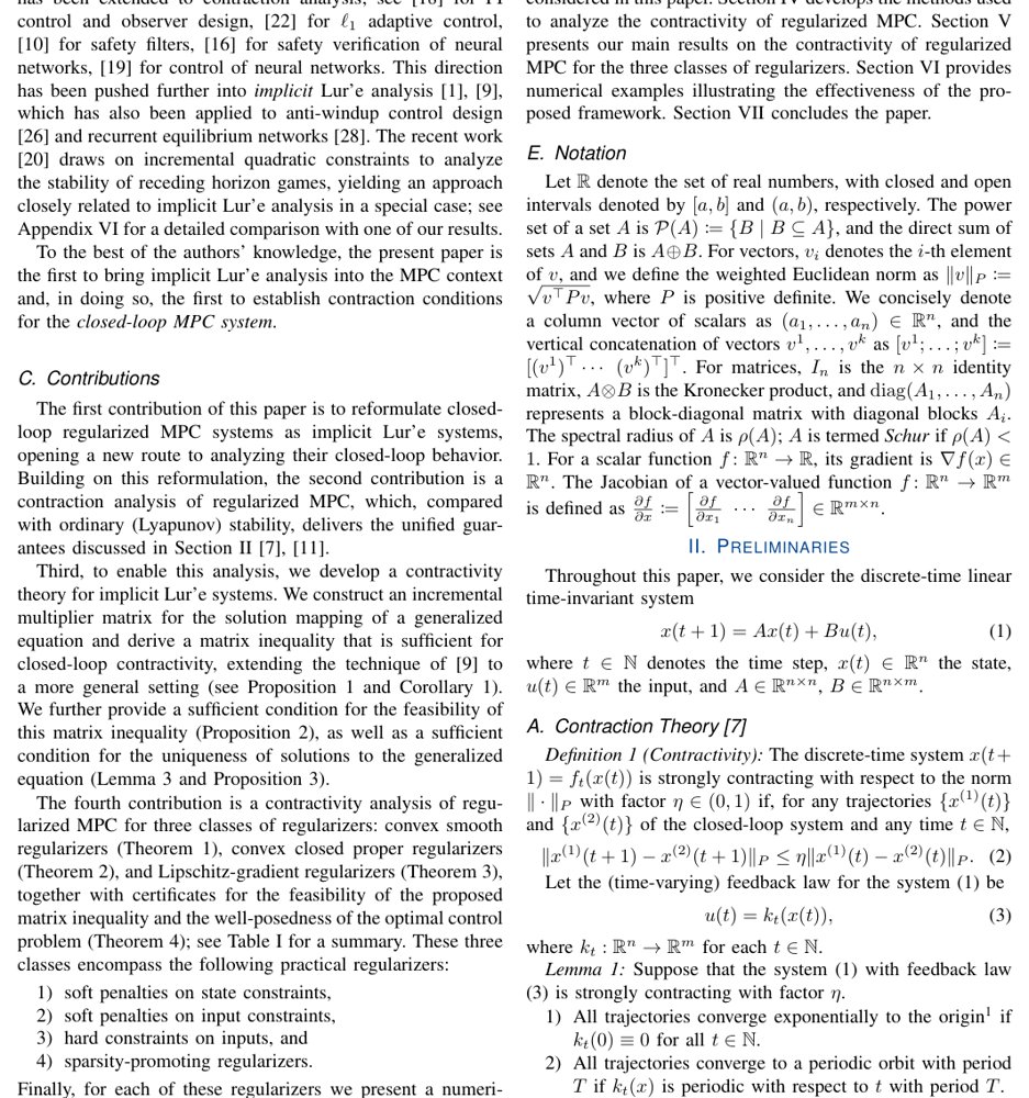 Regularized Model Predictive Control via Contractivity and Implicit Lur'e Analysis Figure 1