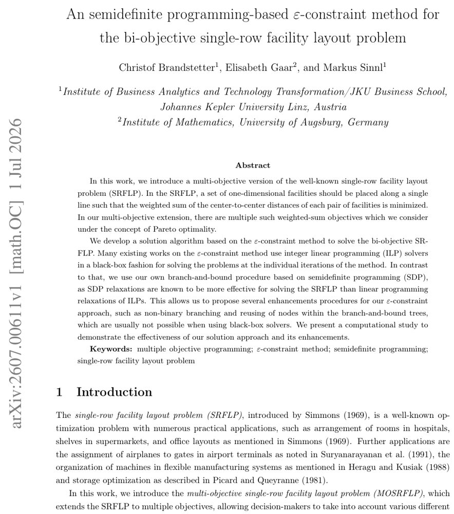 An semidefinite programming-based $\varepsilon$-constraint method for the bi-objective single-row facility layout problem Figure 1