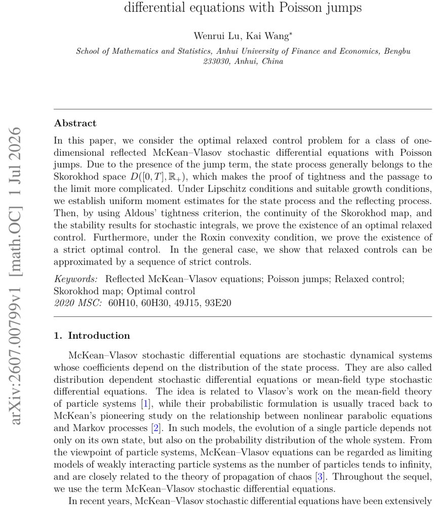 Optimal control problem for reflected McKean--Vlasov stochastic differential equations with Poisson jumps Figure 1