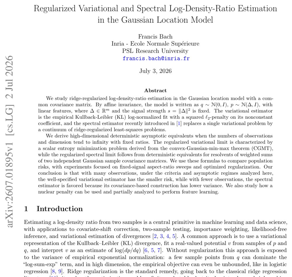 Regularized Variational and Spectral Log-Density-Ratio Estimation in the Gaussian Location Model Figure 1