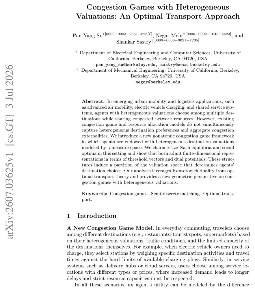 Congestion Games with Heterogeneous Valuations: An Optimal Transport Approach Figure 1
