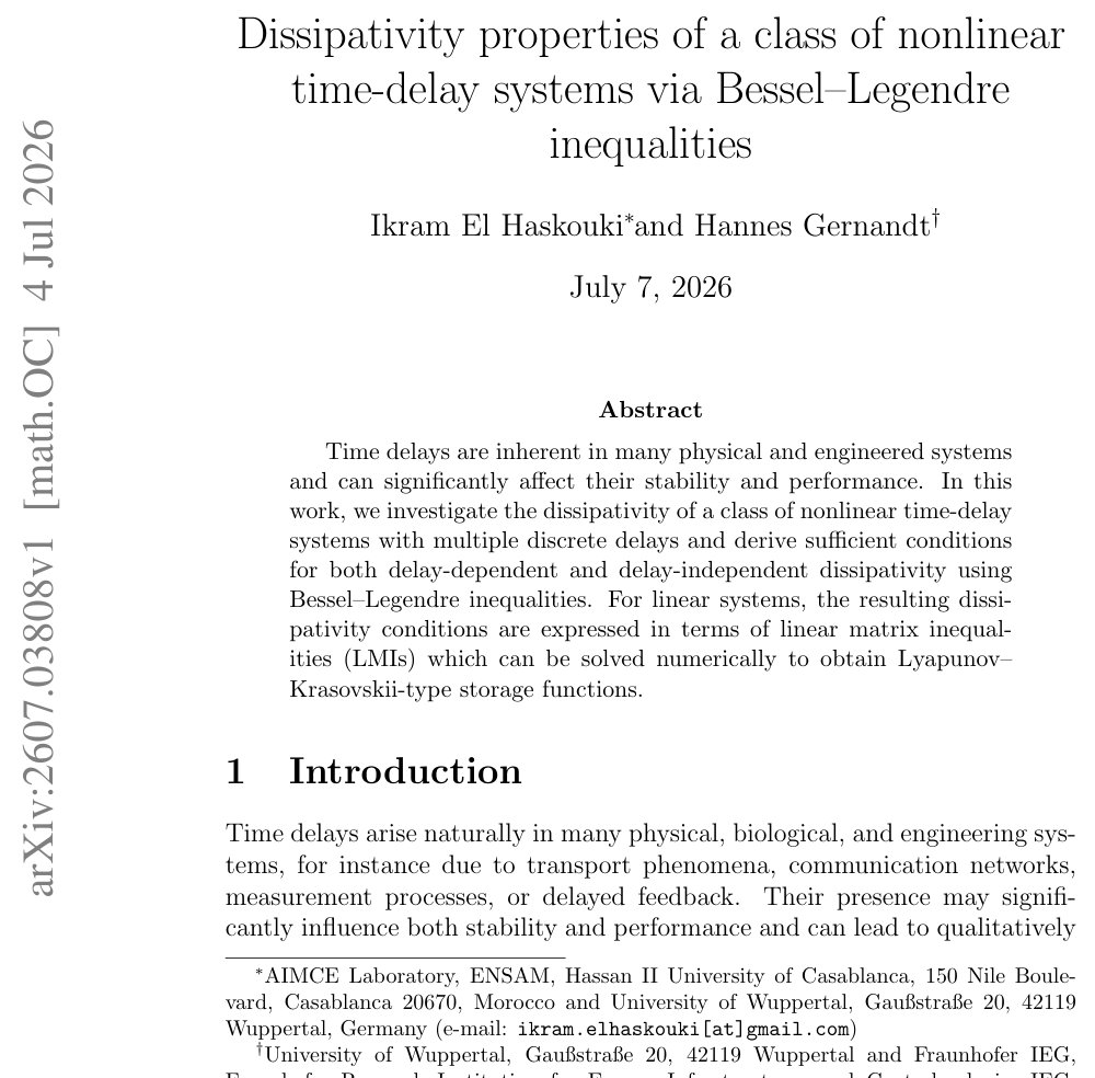 Dissipativity properties of a class of nonlinear time-delay systems via Bessel-Legendre inequalities Figure 1