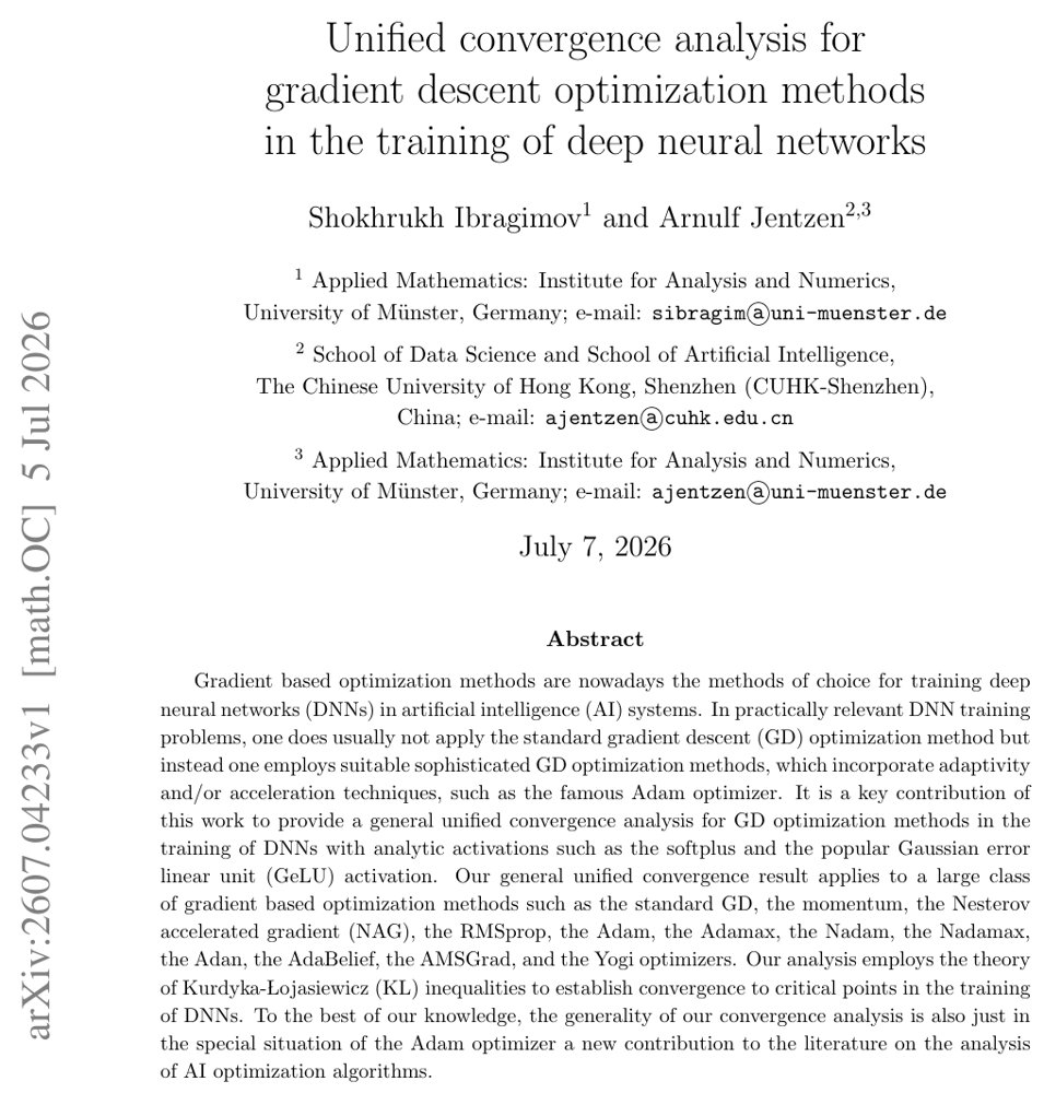 Unified convergence analysis for gradient descent optimization methods in the training of deep neural networks Figure 1