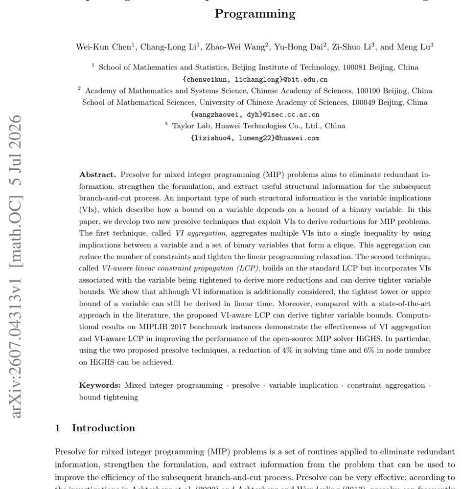 Exploiting Variable Implications in Presolve for Mixed Integer Programming Figure 1