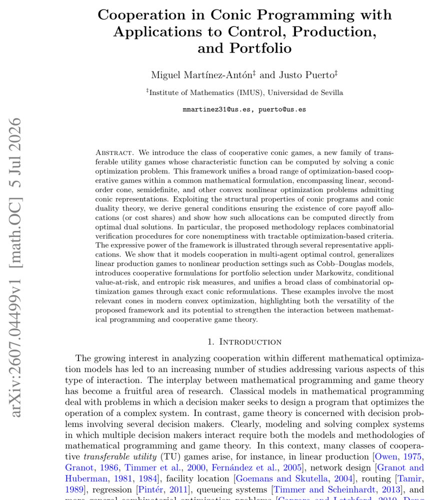 Cooperation in Conic Programming with Applications to Control, Production, and Portfolio Figure 1