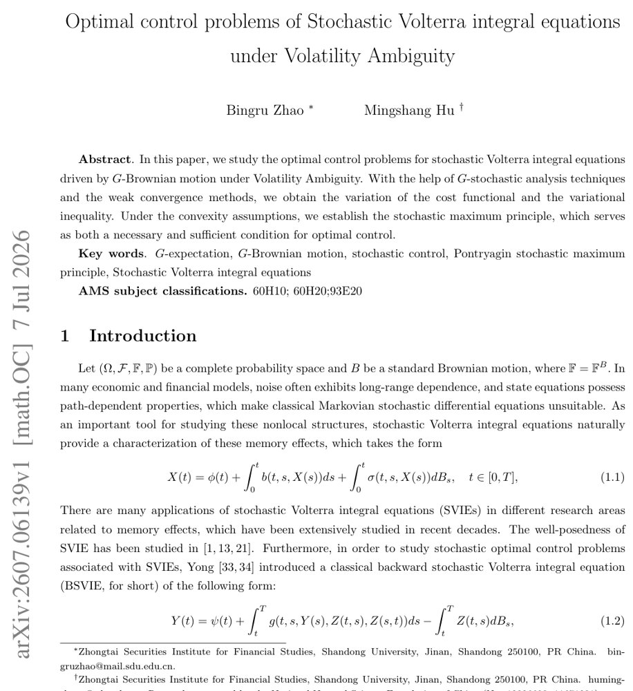 Optimal control problems of Stochastic Volterra integral equations under Volatility Ambiguity Figure 1
