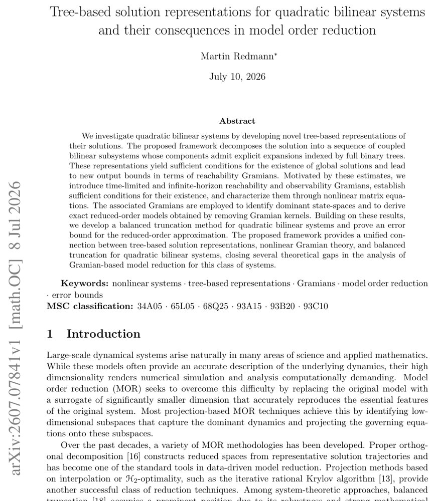 Tree-based solution representations for quadratic bilinear systems and their consequences in model order reduction Figure 1