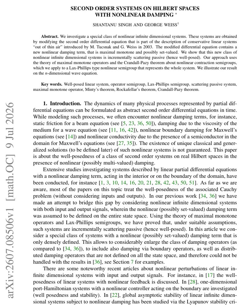 Second order systems on Hilbert spaces with nonlinear damping Figure 1