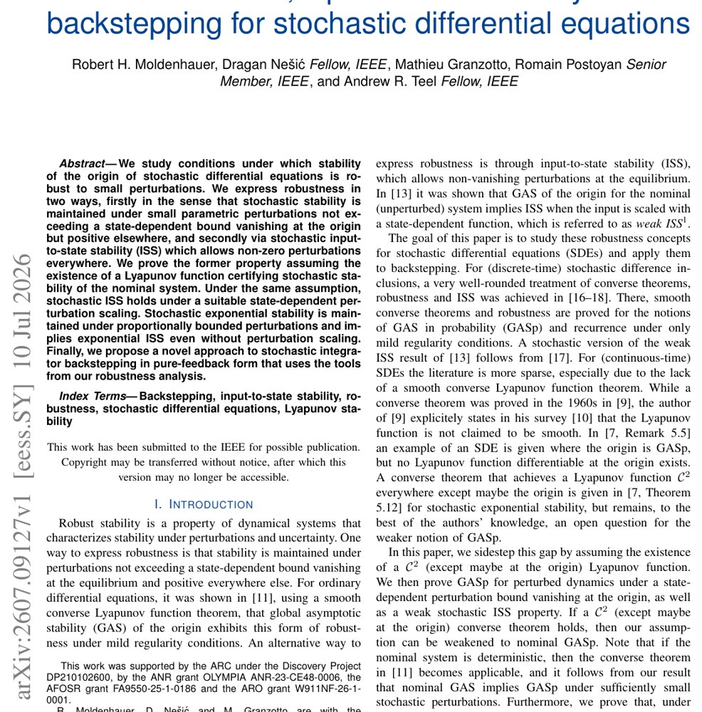 On robustness, input-to-state stability and backstepping for stochastic differential equations Figure 1