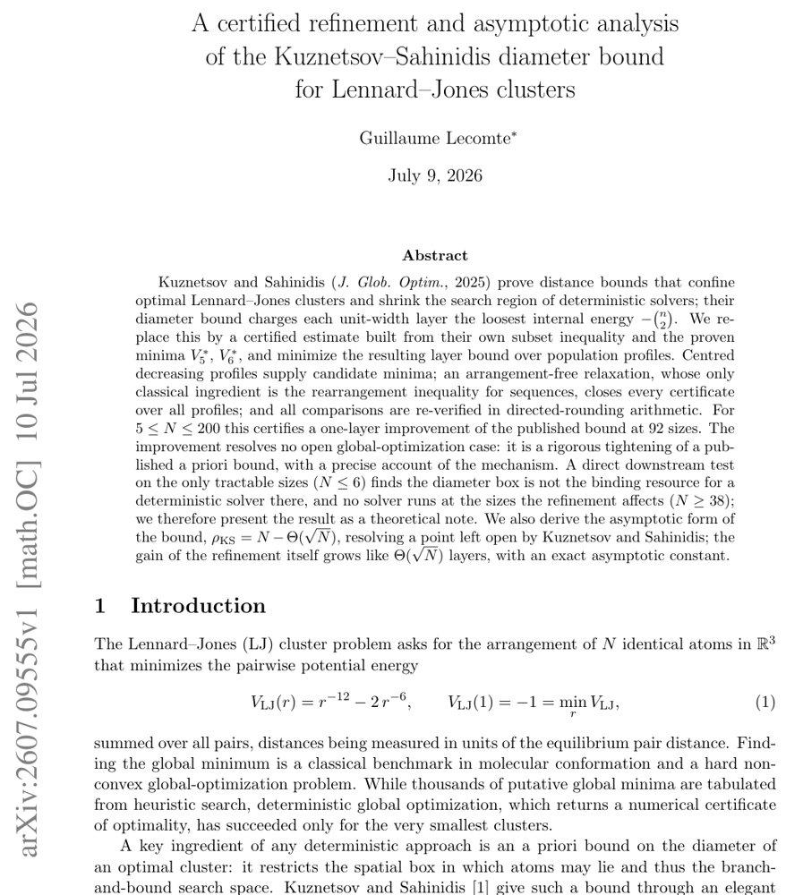 A certified refinement and asymptotic analysis of the Kuznetsov-Sahinidis diameter bound for Lennard-Jones clusters Figure 1