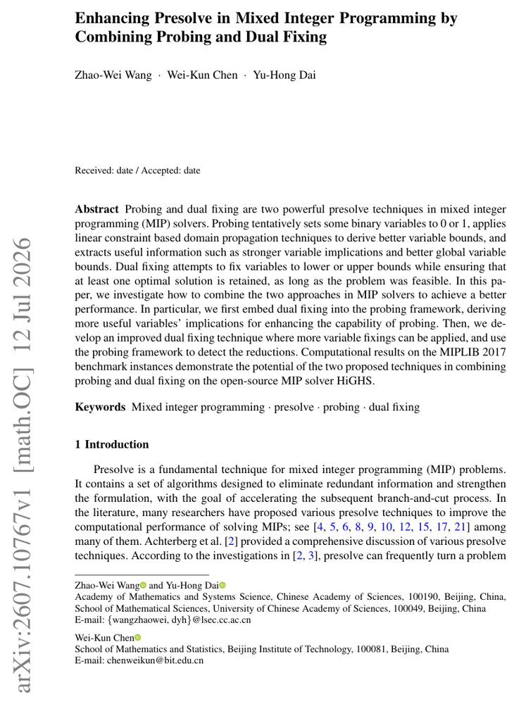 Enhancing Presolve in Mixed Integer Programming by Combining Probing and Dual Fixing Figure 1