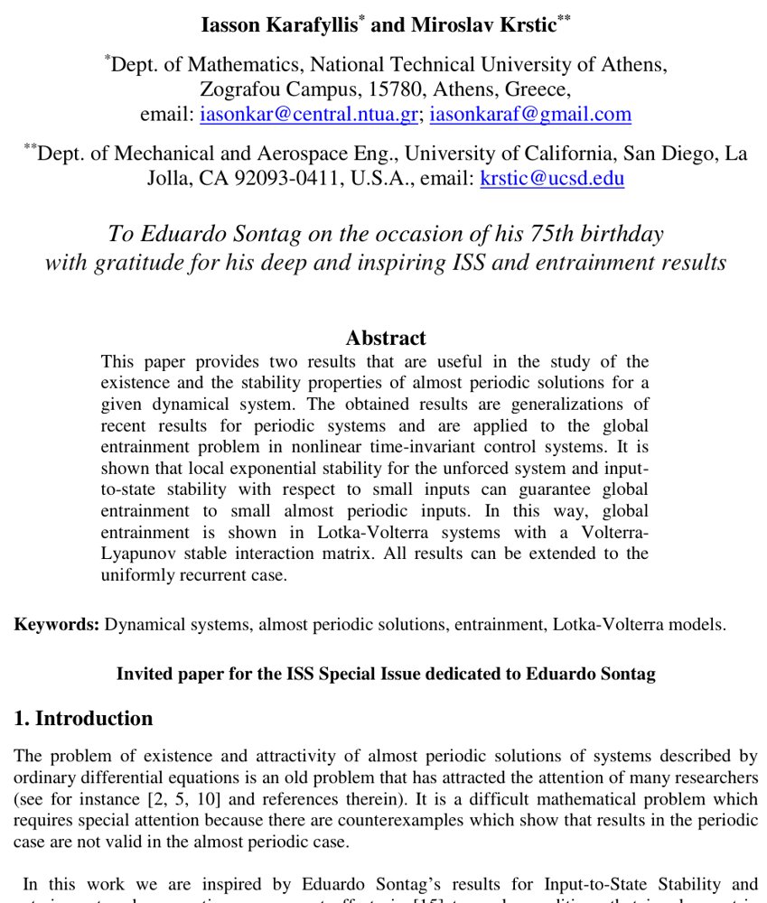 On the Existence of Almost Periodic Solutions with Applications to Global Entrainment Figure 1
