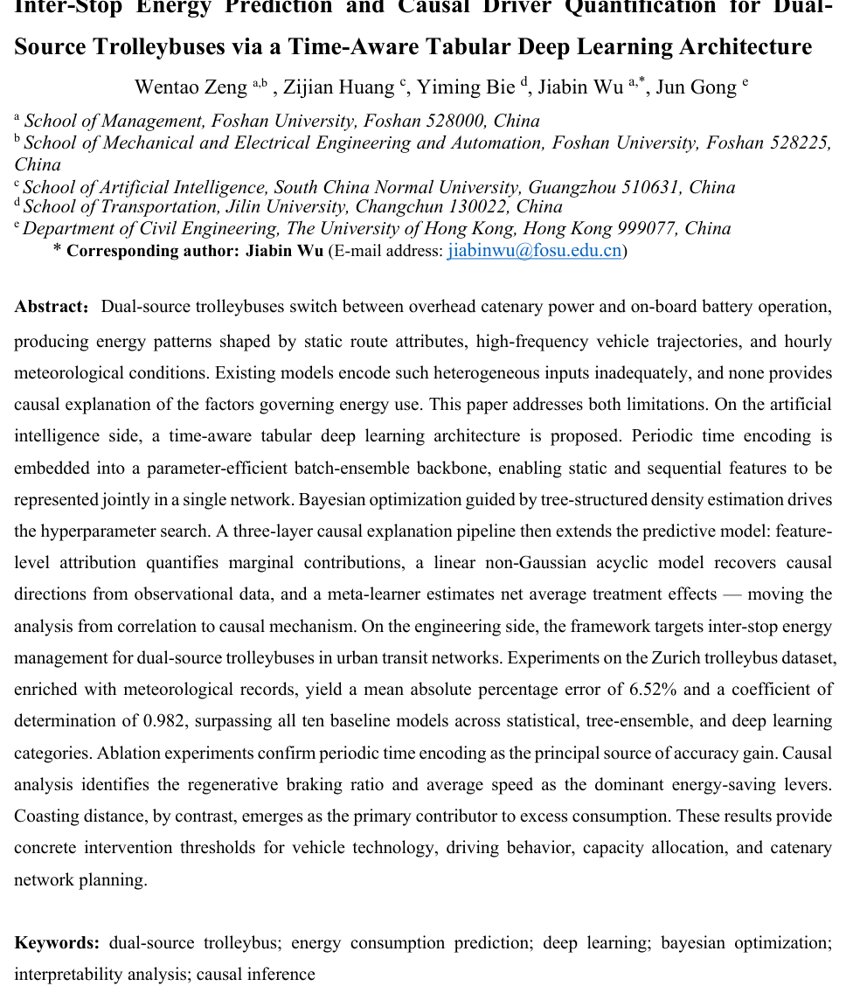 Inter-Stop Energy Prediction and Causal Driver Quantification for Dual-Source Trolleybuses via a Time-Aware Tabular Deep Learning Architecture Figure 1