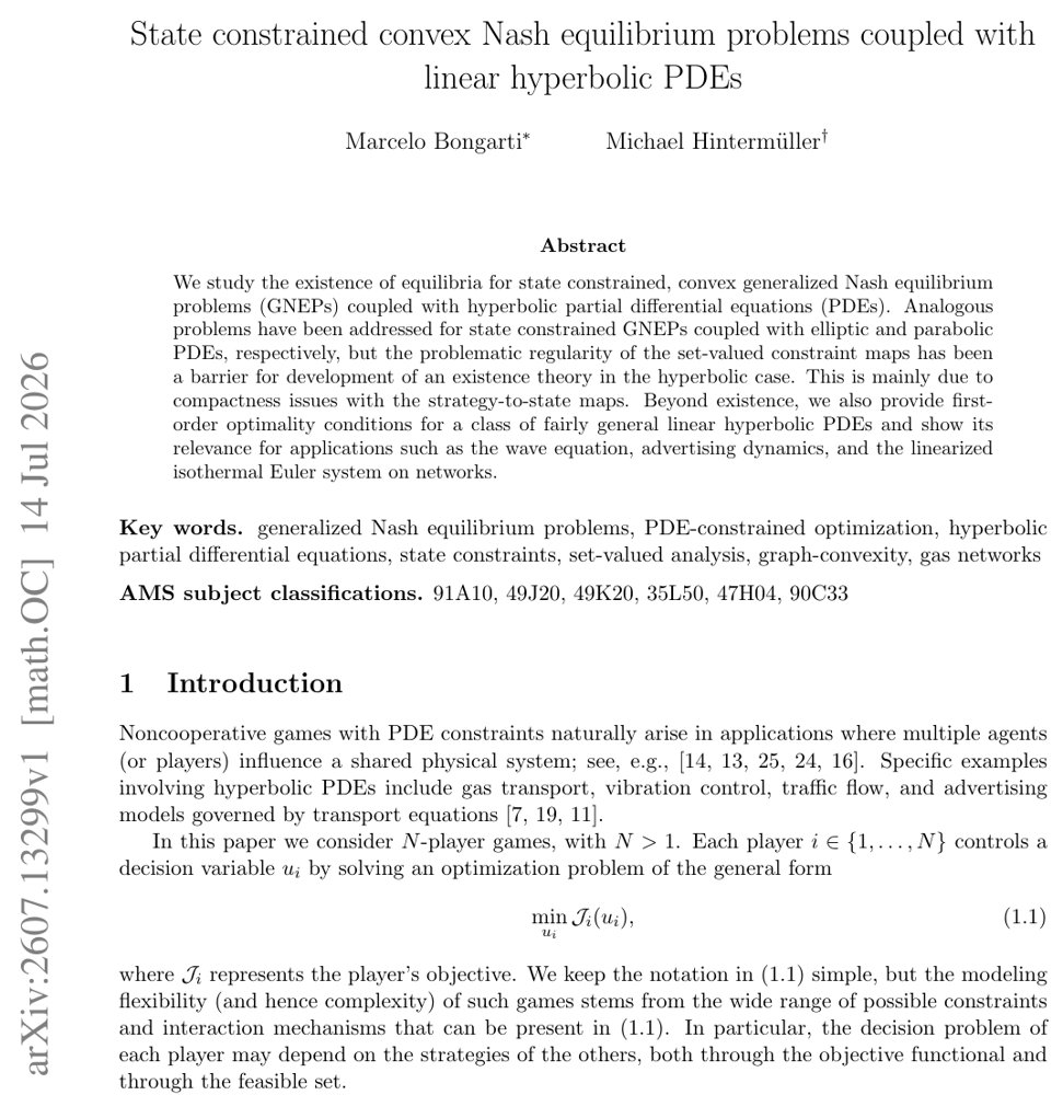 State constrained convex Nash equilibrium problems coupled with linear hyperbolic PDEs Figure 1