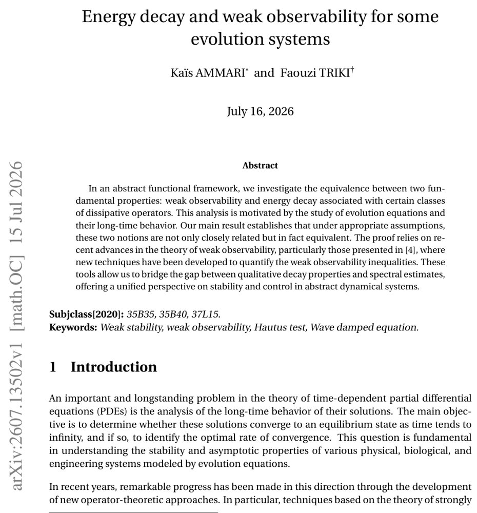 Energy decay and weak observability for some evolution systems Figure 1