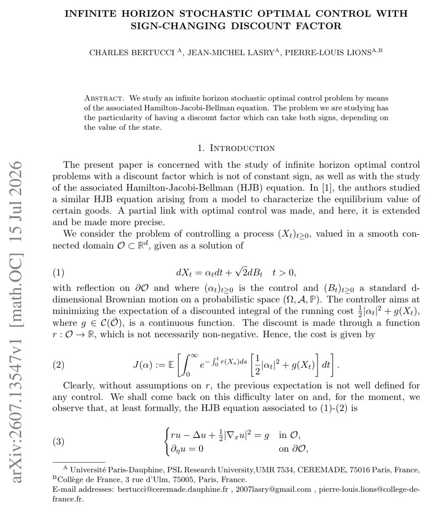 Infinite horizon stochastic optimal control with sign-changing discount factor Figure 1