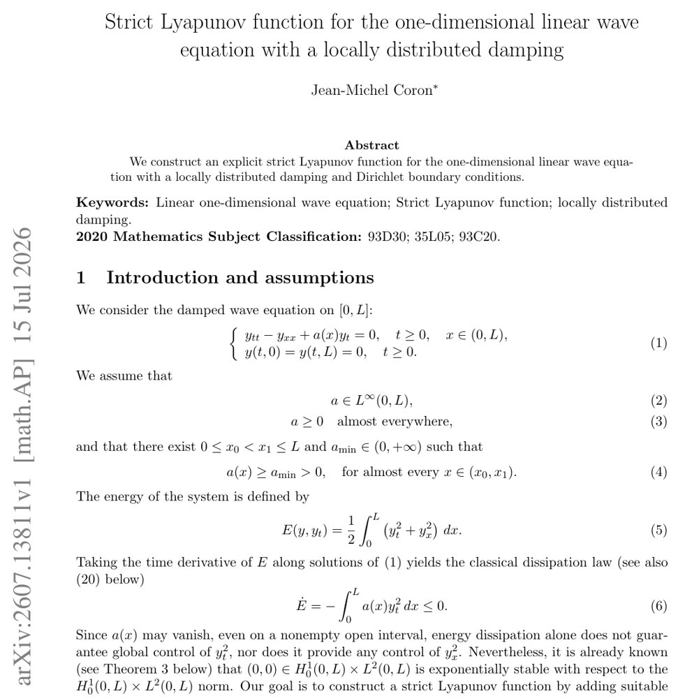 Strict Lyapunov function for the one-dimensional linear wave equation with a locally distributed damping Figure 1