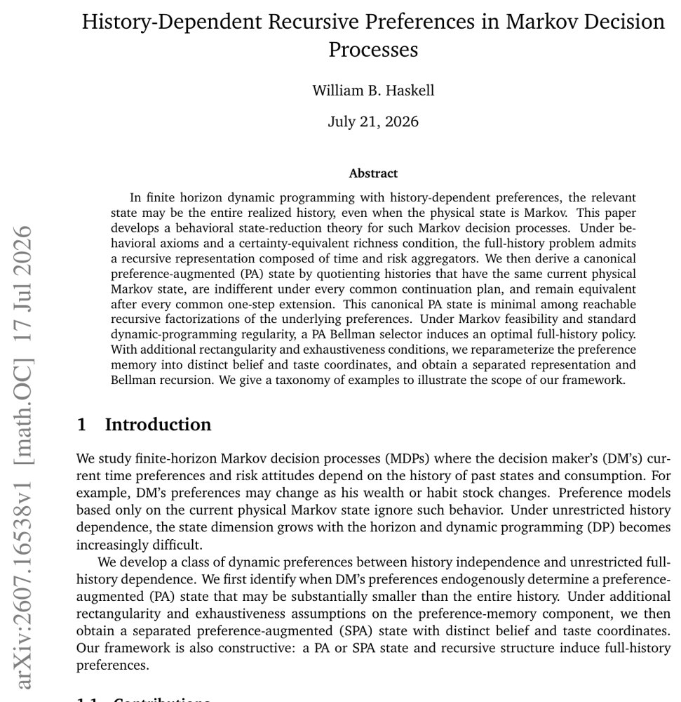 History-Dependent Recursive Preferences in Markov Decision Processes Figure 1