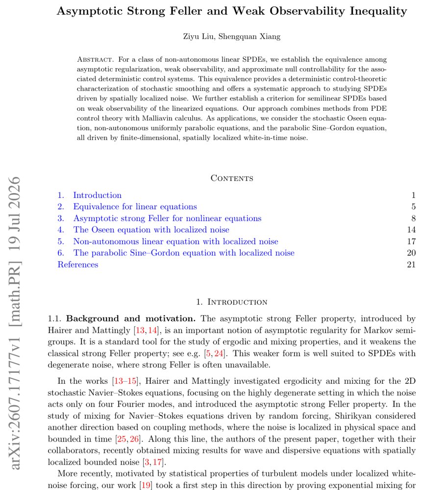 Asymptotic strong Feller and weak observability inequality Figure 1