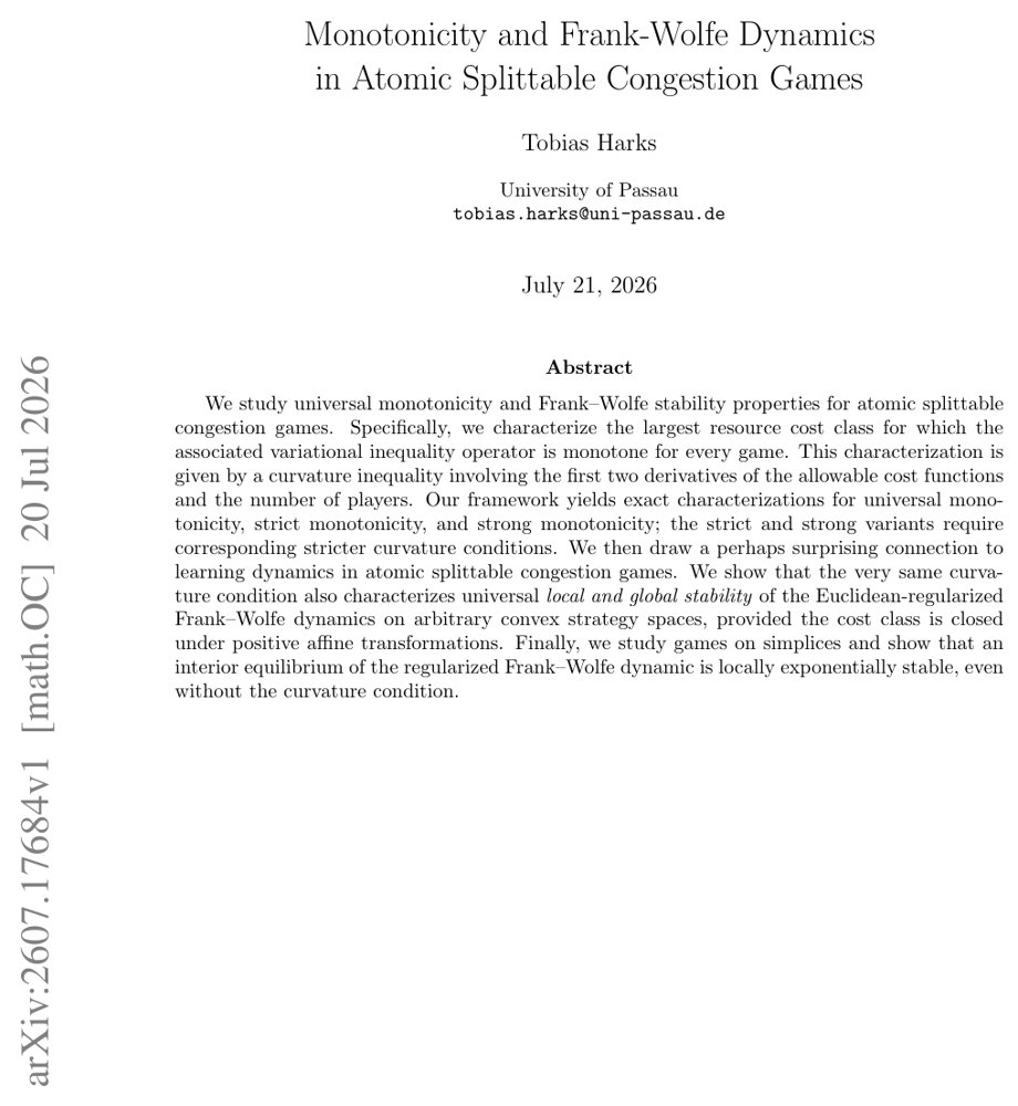 Monotonicity and Frank-Wolfe Dynamics in Atomic Splittable Congestion Games Figure 1
