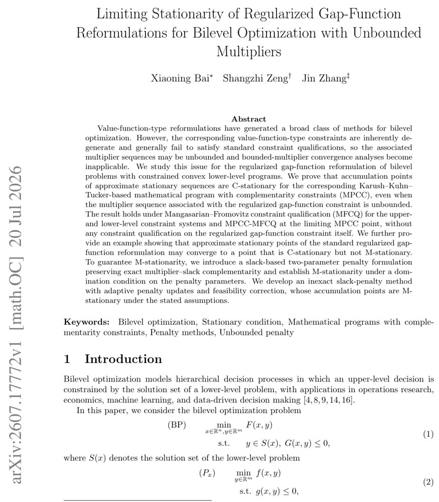 Limiting Stationarity of Regularized Gap-Function Reformulations for Bilevel Optimization with Unbounded Multipliers Figure 1