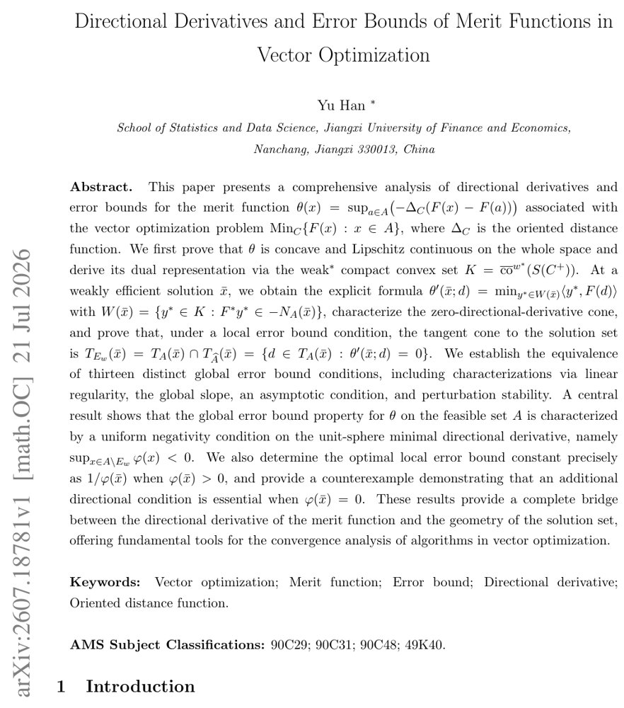 Directional Derivatives and Error Bounds of Merit Functions in Vector Optimization Figure 1