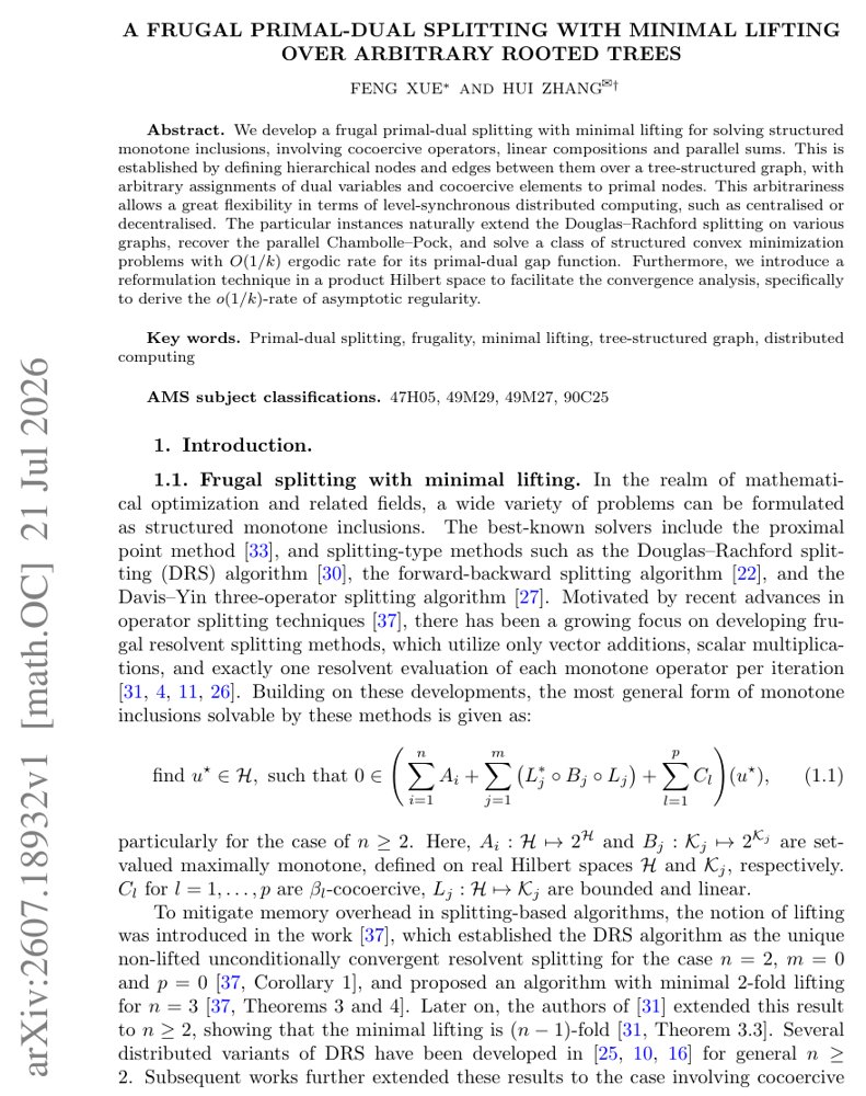 A frugal primal-dual splitting with minimal lifting over arbitrary rooted trees Figure 1