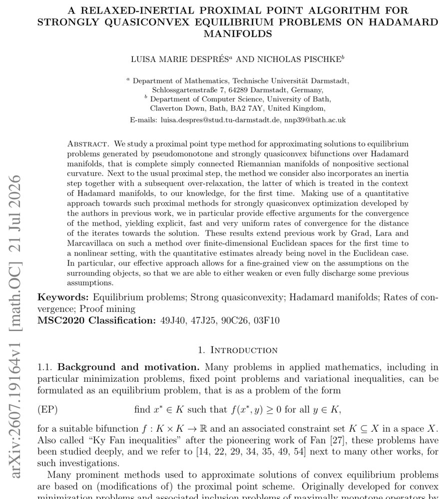 A relaxed-inertial proximal point algorithm for strongly quasiconvex equilibrium problems on Hadamard manifolds Figure 1