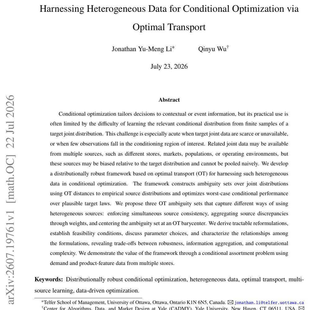 Harnessing Heterogeneous Data for Conditional Optimization via Optimal Transport Figure 1