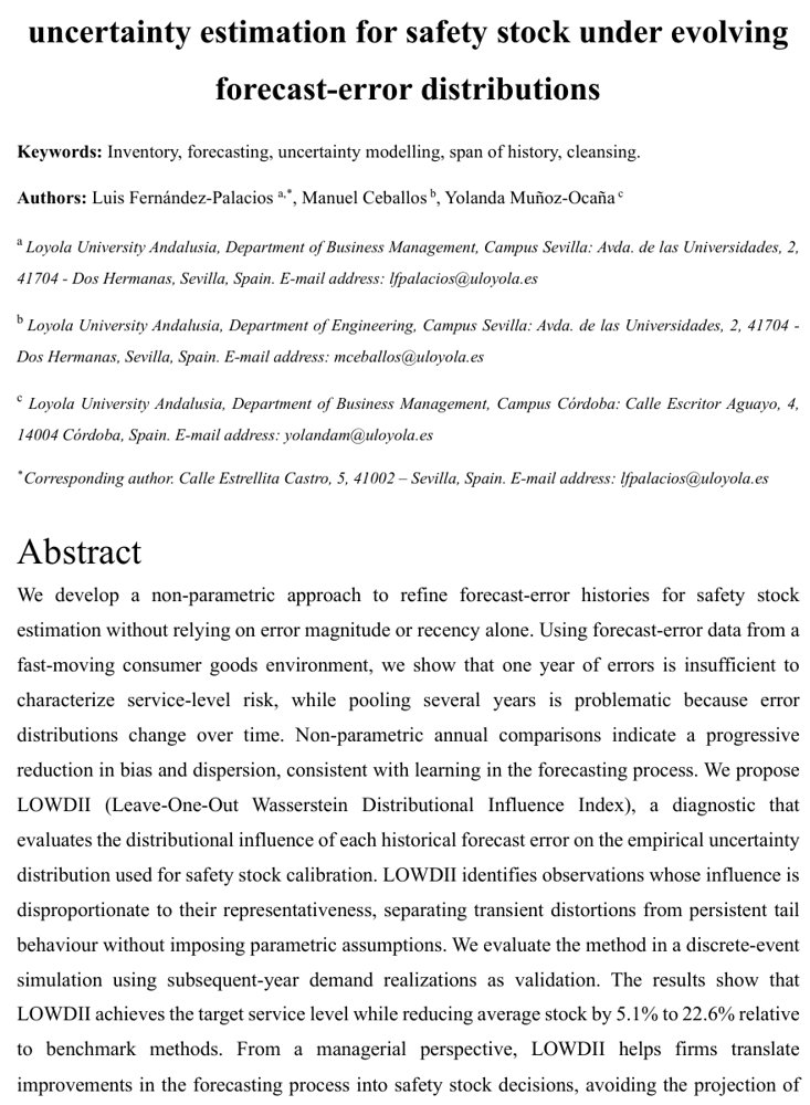 Beyond recency and magnitude: Learning-aware uncertainty estimation for safety stock under evolving forecast-error distributions Figure 1