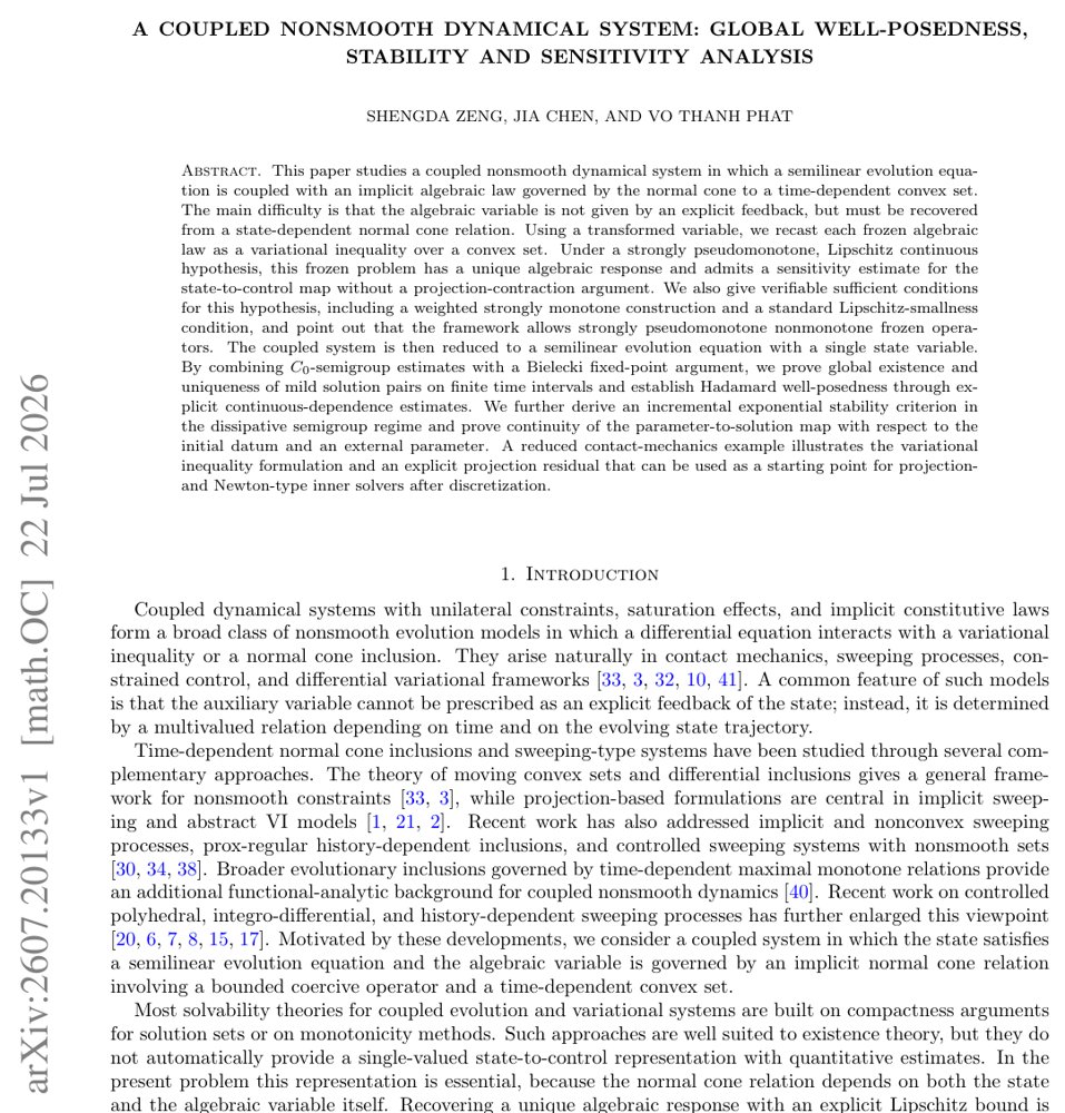 A Coupled Nonsmooth Dynamical System: Global Well-Posedness, Stability and Sensitivity Analysis Figure 1