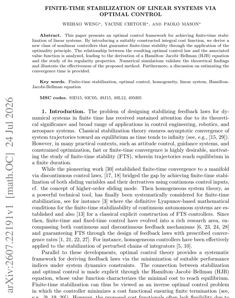 Finite-Time Stabilization of Linear Systems via Optimal Control Figure 1