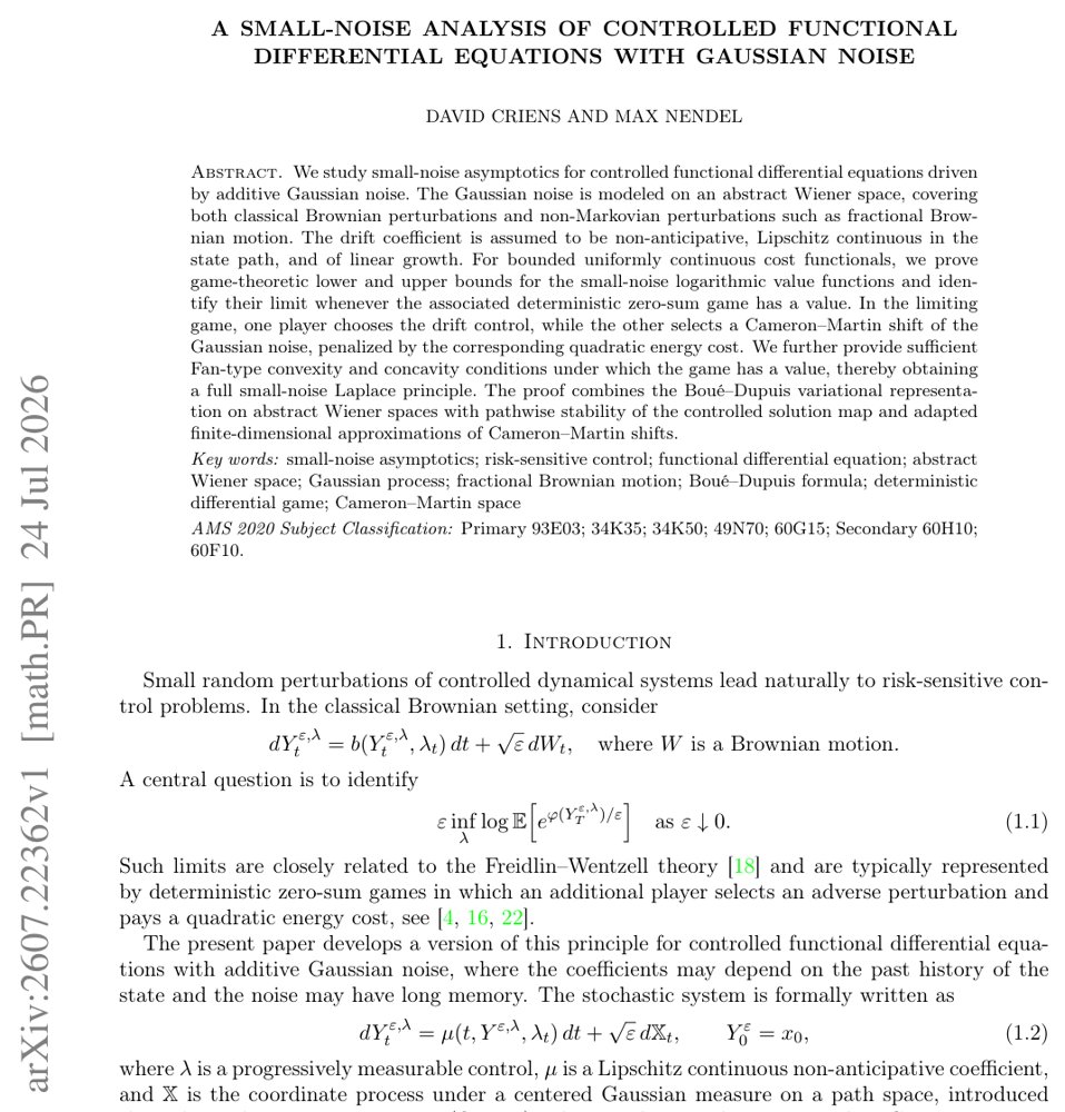 A Small-Noise Analysis of Controlled Functional Differential Equations with Gaussian Noise Figure 1