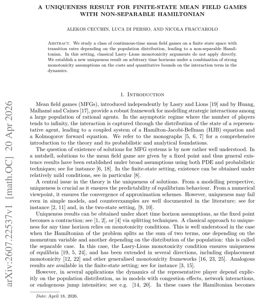 A uniqueness result for finite-state mean field games with non-separable Hamiltonian Figure 1