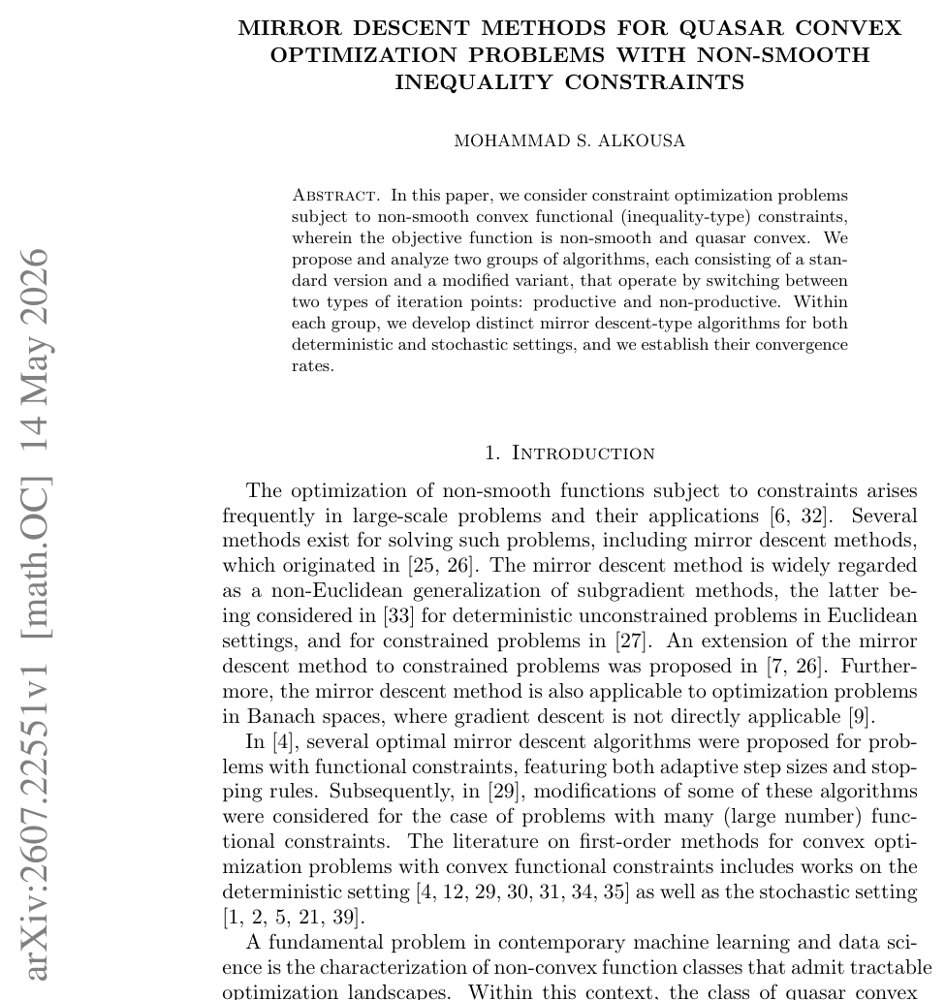 Mirror Descent Methods for Quasar Convex Optimization Problems With Non-Smooth Inequality Constraints Figure 1