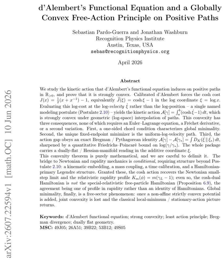 d'Alembert's Functional Equation and a Globally Convex Free-Action Principle on Positive Paths Figure 1