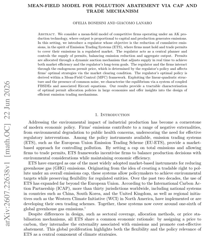 Mean-field model for pollution abatement via cap and trade mechanism Figure 1