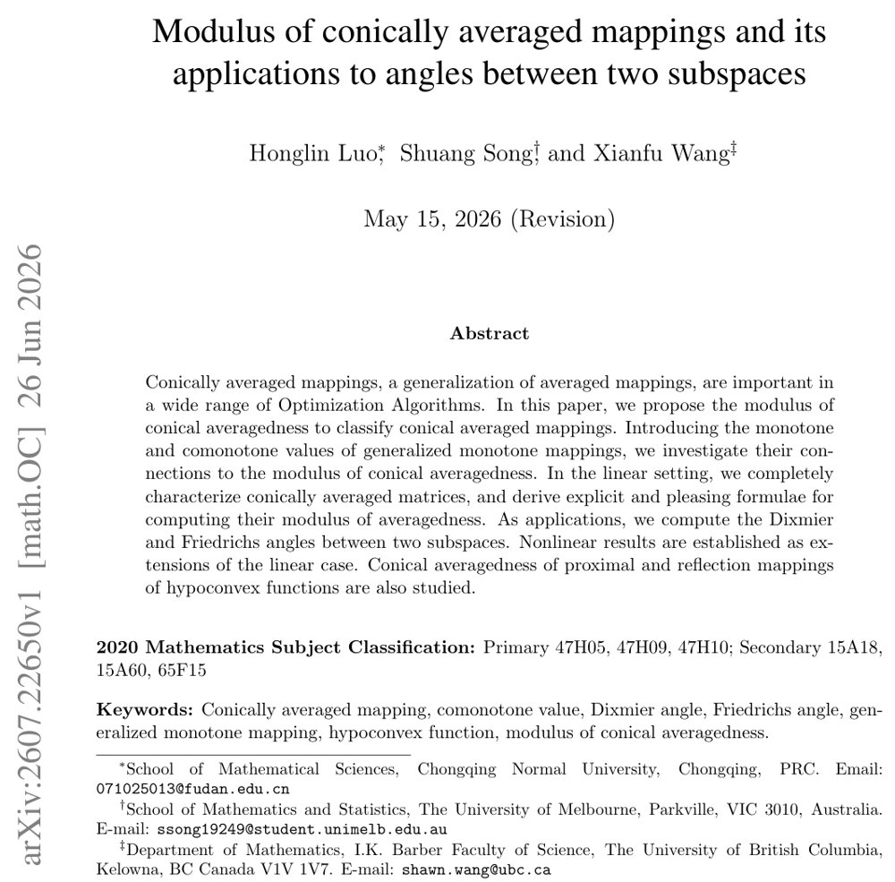 Modulus of conically averaged mappings and its applications to angles between two subspaces Figure 1