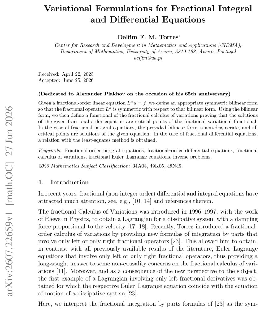 Variational Formulations for Fractional Integral and Differential Equations Figure 1