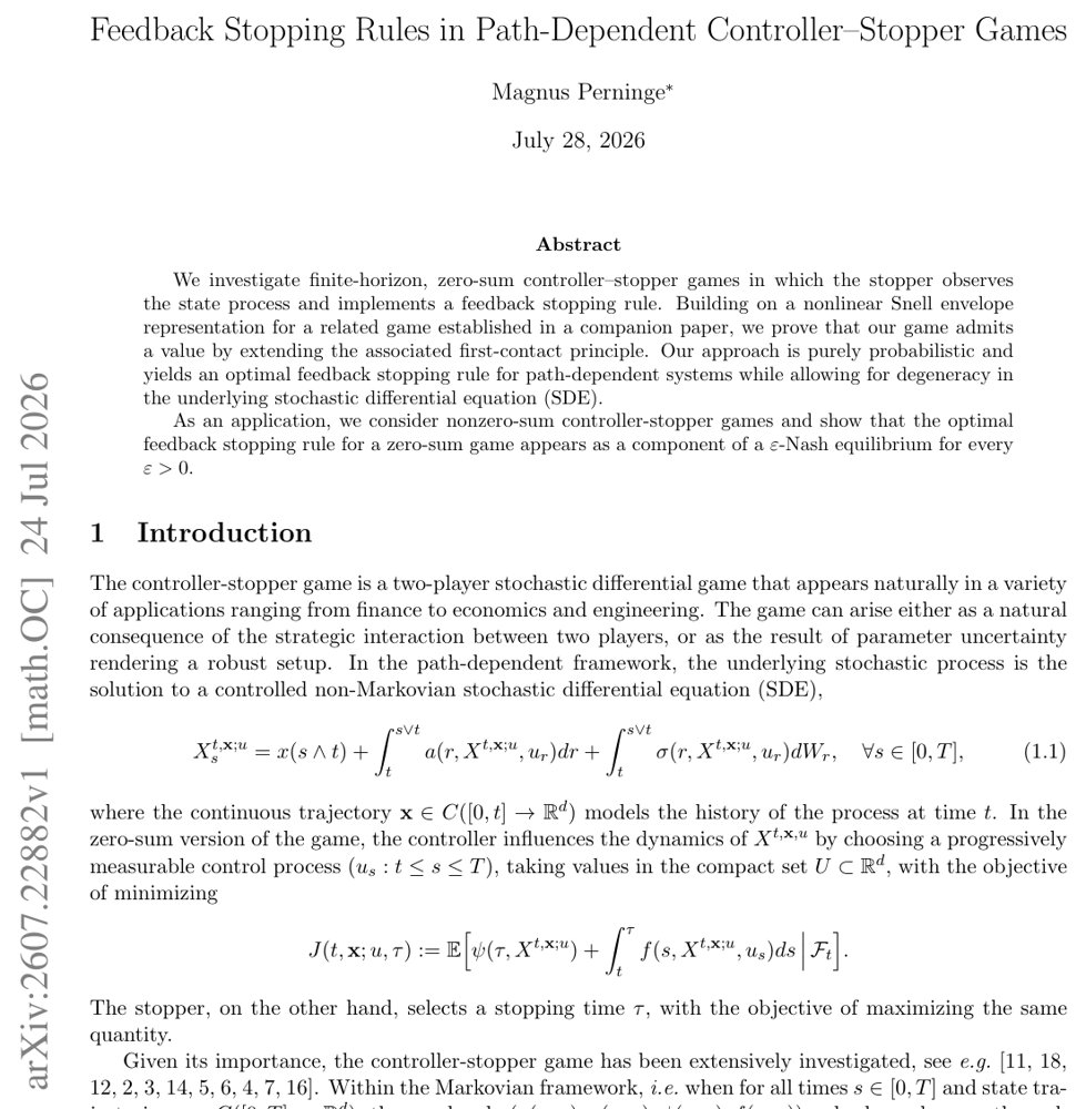 Feedback stopping rules in path-dependent controller-stopper games Figure 1