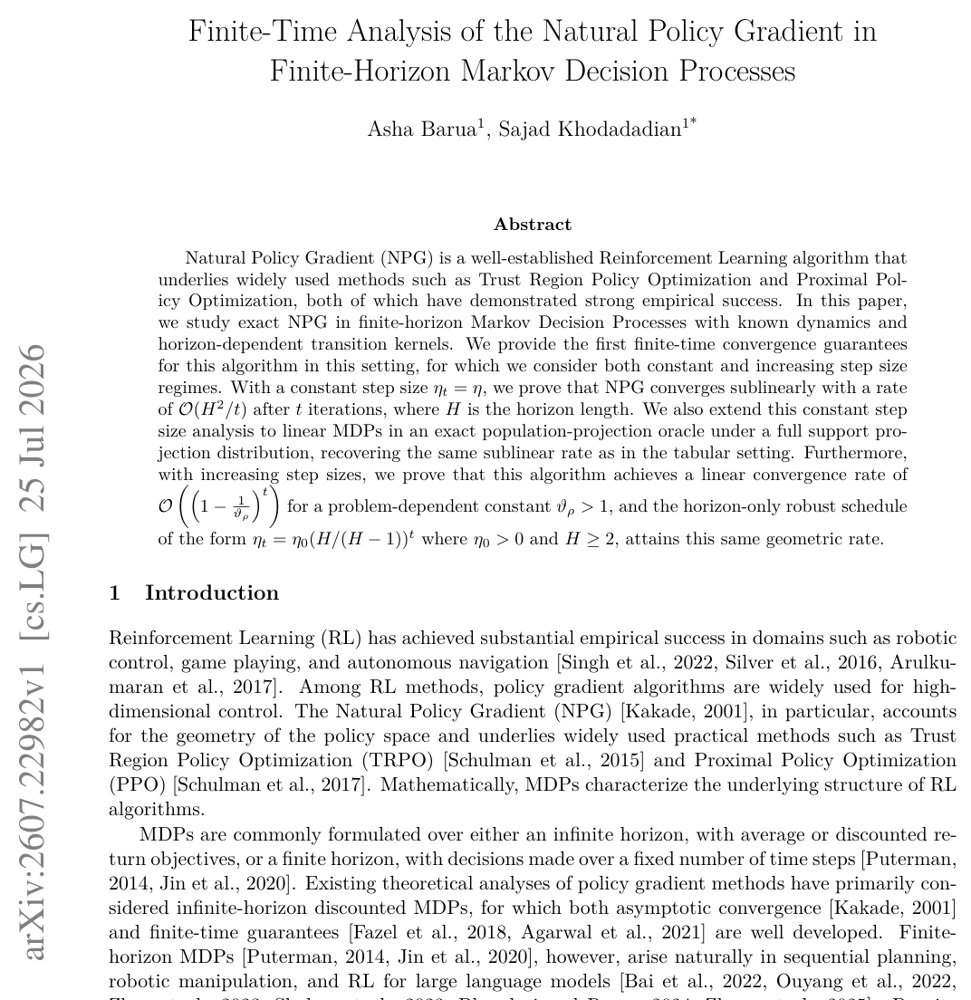 Finite-Time Analysis of the Natural Policy Gradient in Finite-Horizon Markov Decision Processes Figure 1