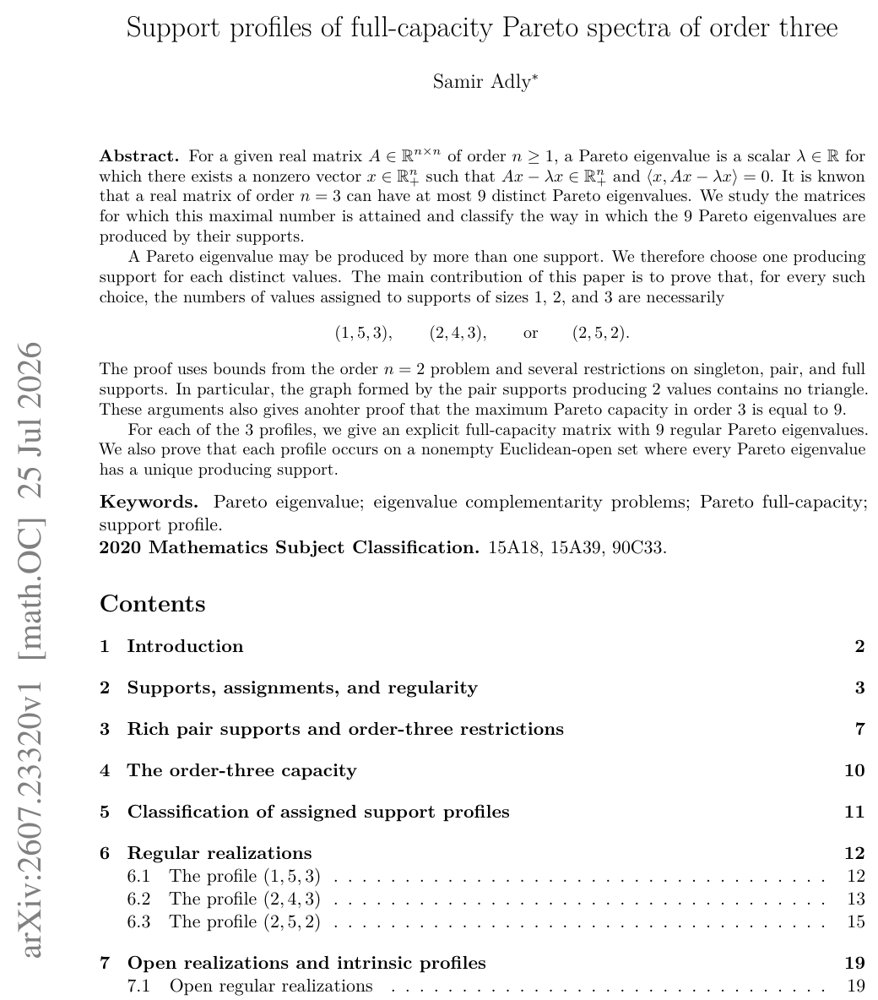 Support profiles of full-capacity Pareto spectra of order three Figure 1