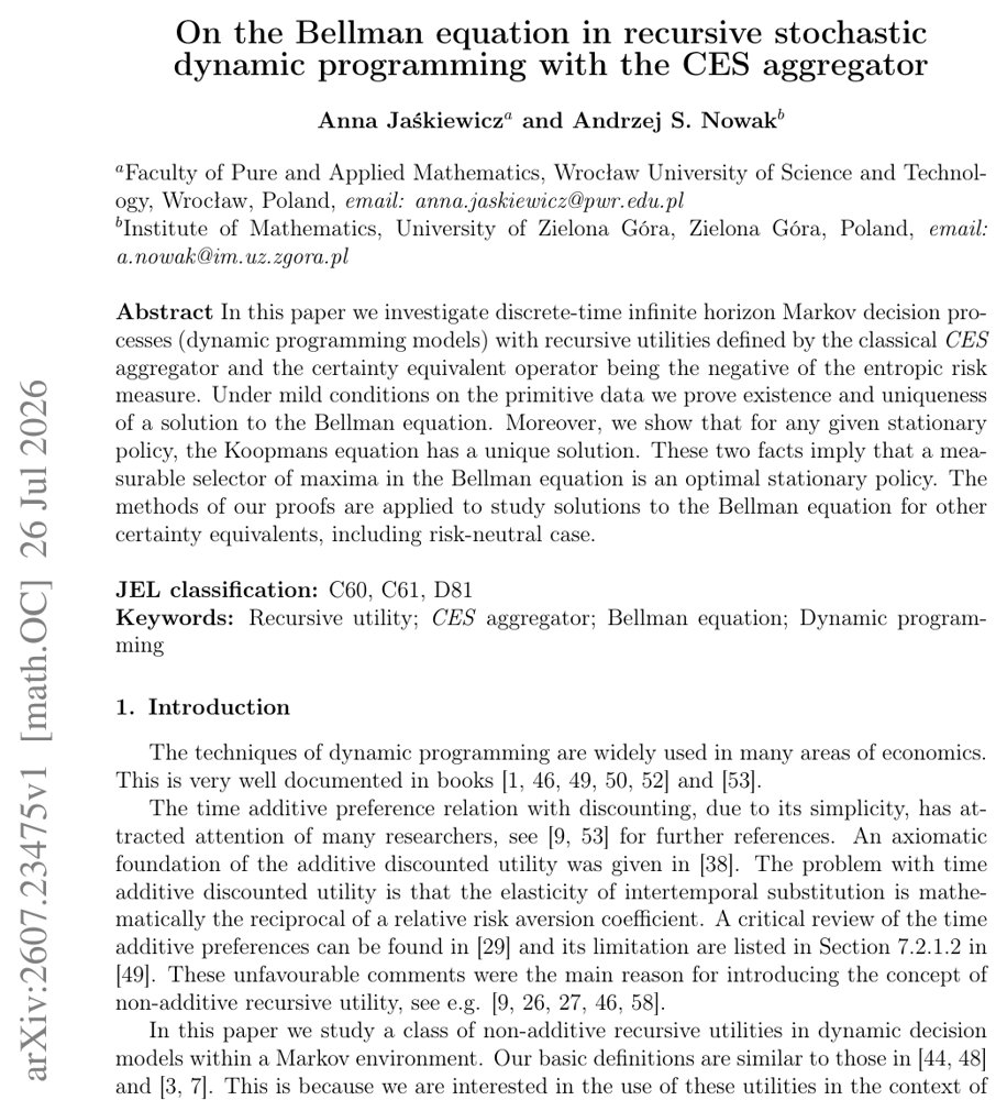 On the Bellman equation in recursive stochastic dynamic programming with the CES aggregator Figure 1