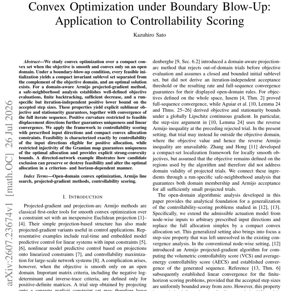 Projected-Gradient Analysis for Open-Domain Convex Optimization under Boundary Blow-Up:Application to Controllability Scoring Figure 1