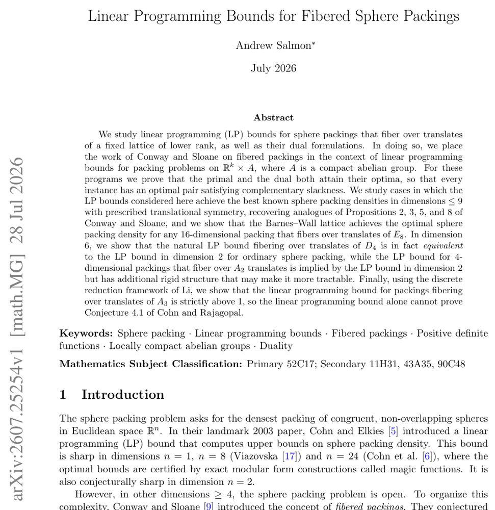 Linear Programming Bounds for Fibered Sphere Packings Figure 1