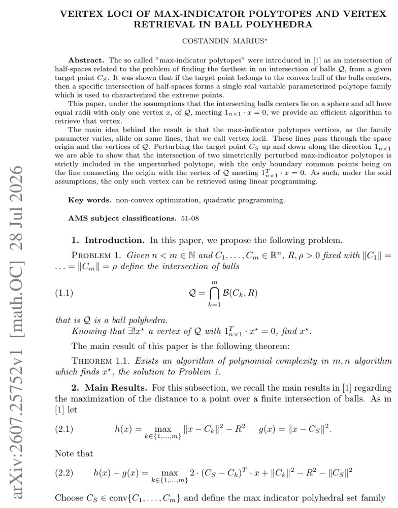 Vertex Loci of Max-Indicator Polytopes and Vertex Retrieval in Ball Polyhedra Figure 1