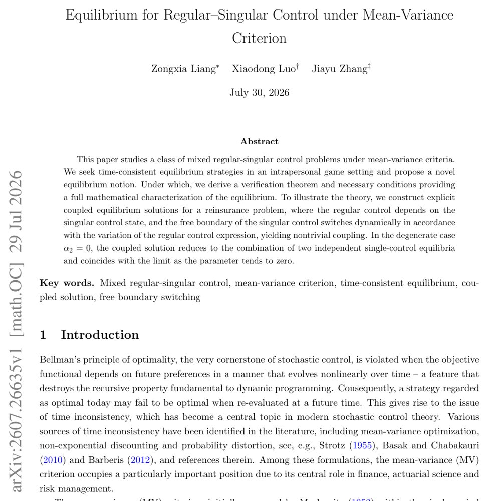 Equilibrium for Regular-Singular Control under Mean-Variance Criterion Figure 1