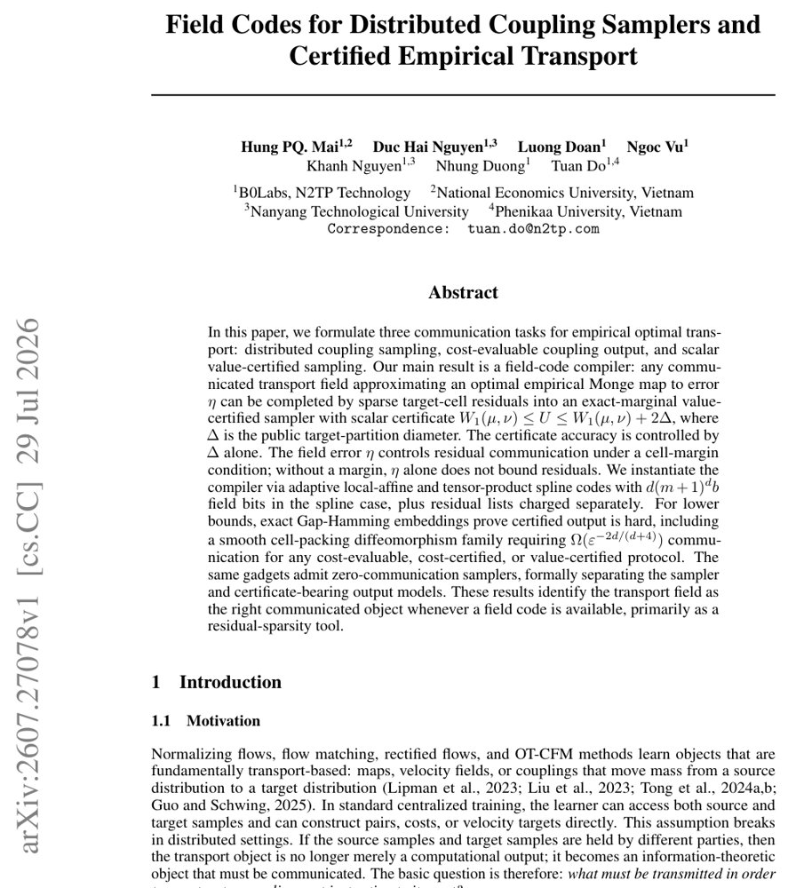 Field Codes for Distributed Coupling Samplers and Certified Empirical Transport Figure 1